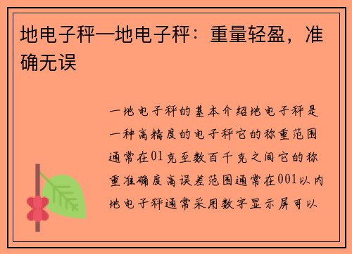 地电子秤—地电子秤：重量轻盈，准确无误
